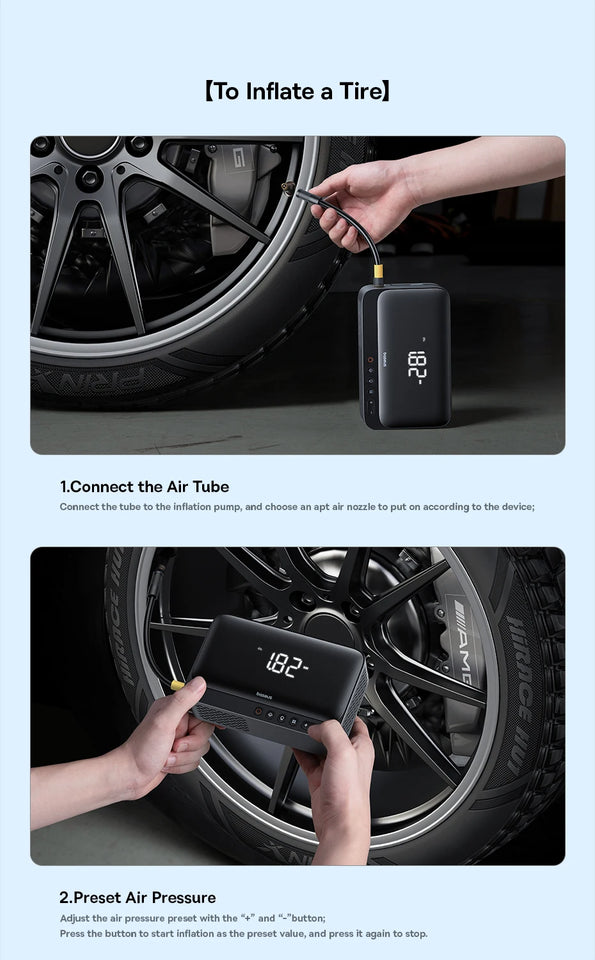 Baseus 4 In 1 Car Jump Starter with LED Lighting 600A Portable Car Battery Charger Power Bank Tire Inflator Pump Air Compressor