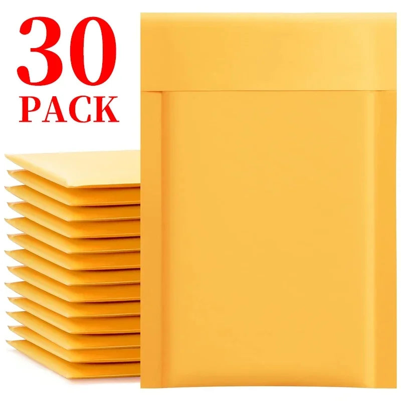 50/30/20/10PCS Kraft Bubble Mailers Envelopes Bags Yellow Seal Adhesive Shipping Bag Waterproof Mailing Business Gift Packaging