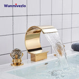 Wanmivezlo Waterfall Bathroom Basin Faucet Deck Mounted Cold Hot Water Mixer Single Hole Water Tap 3 Holes Washing Tap