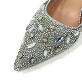 Elegant And Sexy Golden Color High Heels Shoes And Bag With Rhinestone Embellished Toe Is Comfortable Women's Shoes For Party