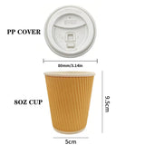 30pack Yellow Ripple Coffee Paper Cups 8oz Disposable Coffee Cups With Lids for Cold/Hot Beverages Travel Office Paper Cups