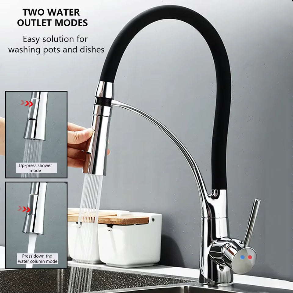Matte Black Kitchen Sink Faucet Pull Down Swivel Spout Kitchen Sink Tap Deck Mounted Bathroom Hot and Cold Water Mixers