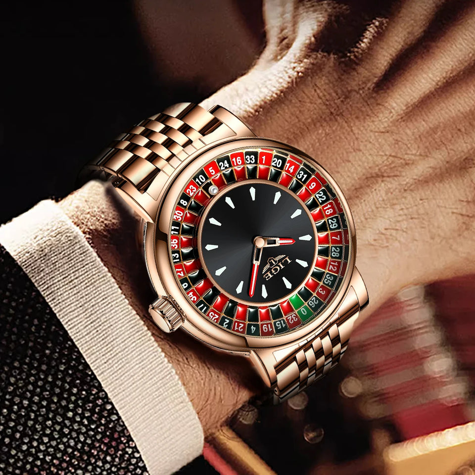 LIGE Creative Luxury Mens Watches Roulette Game Dial Fashion Mens Watch Waterproof Luminous Quartz Wristwatches Rolling Ball