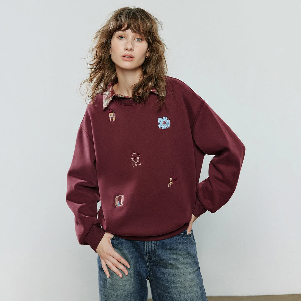 TOYOUTH Women Warm Hoodies Sweatshirt 2025 Winter New Cotton Cartoon Embroidery Age-Reducing Tops