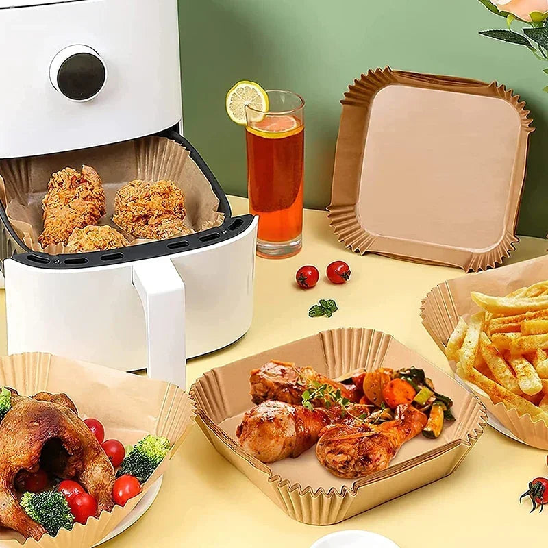 300PCS Air Fryer Disposable Paper Square Round Baking Paper Barbecue Plate NonStick Mat Kitchen Oven Oil Absorbing Paper Tool