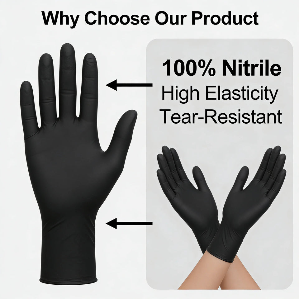 100pcs Disposable Black Nitrile Gloves Powder-Free Latex-Free Tear Resistant for Food Handling Kitchen Cooking Cleaning