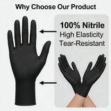 100pcs Disposable Black Nitrile Gloves Powder-Free Latex-Free Tear Resistant for Food Handling Kitchen Cooking Cleaning