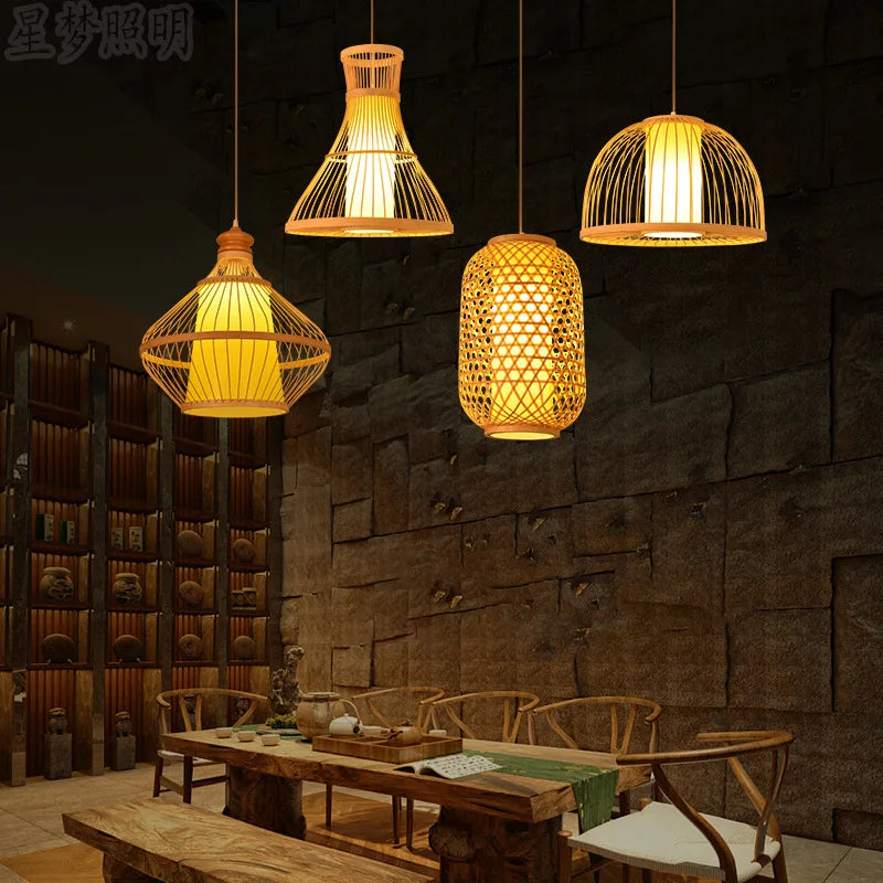 Bamboo Artwork Chandelier Lantern Tea Room Restaurant Restaurant Hot Pot Restaurant Japanese Style Retro Zen