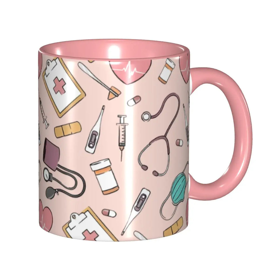 Pink Doctor Nurse Coffee Mugs DIY Customized Enfermera En Apuros Ceramic Milk Tea Mug Cup