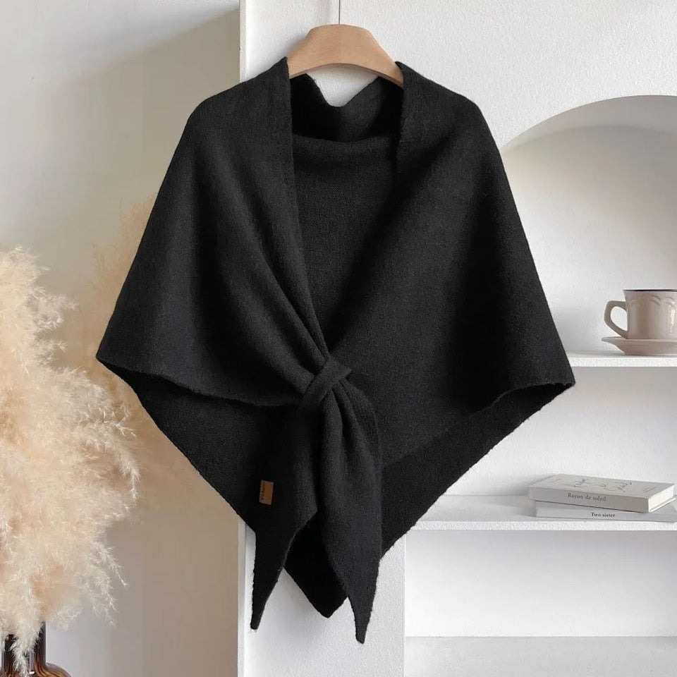 Fashion Solid Color Knitted Shawl Soft Neck Wrap Sweater Shawl Cape Winter Warm Thickened Wool Blended Shawl
