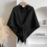 Fashion Solid Color Knitted Shawl Soft Neck Wrap Sweater Shawl Cape Winter Warm Thickened Wool Blended Shawl