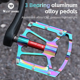 WEST BIKING Bicycle Pedal Three Bearing Aluminum Alloy Pedal Mountain Bike Road Bike Pedal Color Bike Accessories