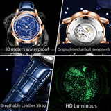 OLEVS 9923 Moon Phase Automatic Mechanical Watches for Man Fashion Leather Strap Waterproof Starry Sky Blue Luxury Men's Watches