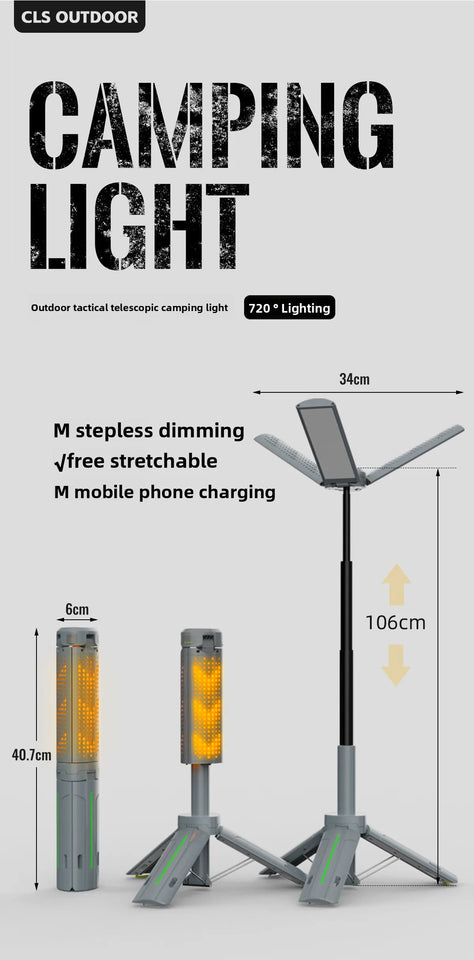 CLS 8000mAh New Outdoor Multifunctional 1m Retractable Camping Light Camp Canopy Tent LED Flame Light Ambient Emergency Lighting