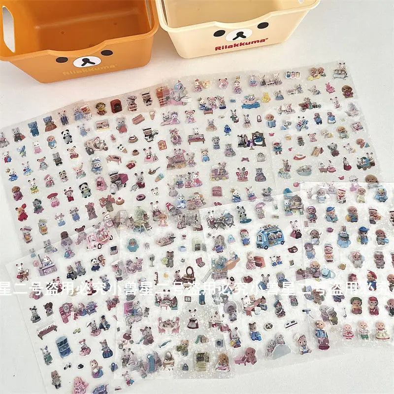 Sylvanian Families Stickers with Beautiful  Photo Cut Film PET Stickers House Scene Handmade Account Cute Guka Stickers