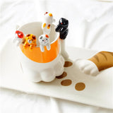 Hot SALE Kitchen Tool Novelty Gift Ceramic Cartoon Cute Cat Animal Spoon Hanging Coffee Dessert Spoon Unique Ice Cream Flatware
