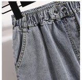 Plus Size Shorts For Women 2024 Summer New Arrivals High Elastic Waist Crimping Wide Leg Loose Streetwear Blue Jeans Shorts