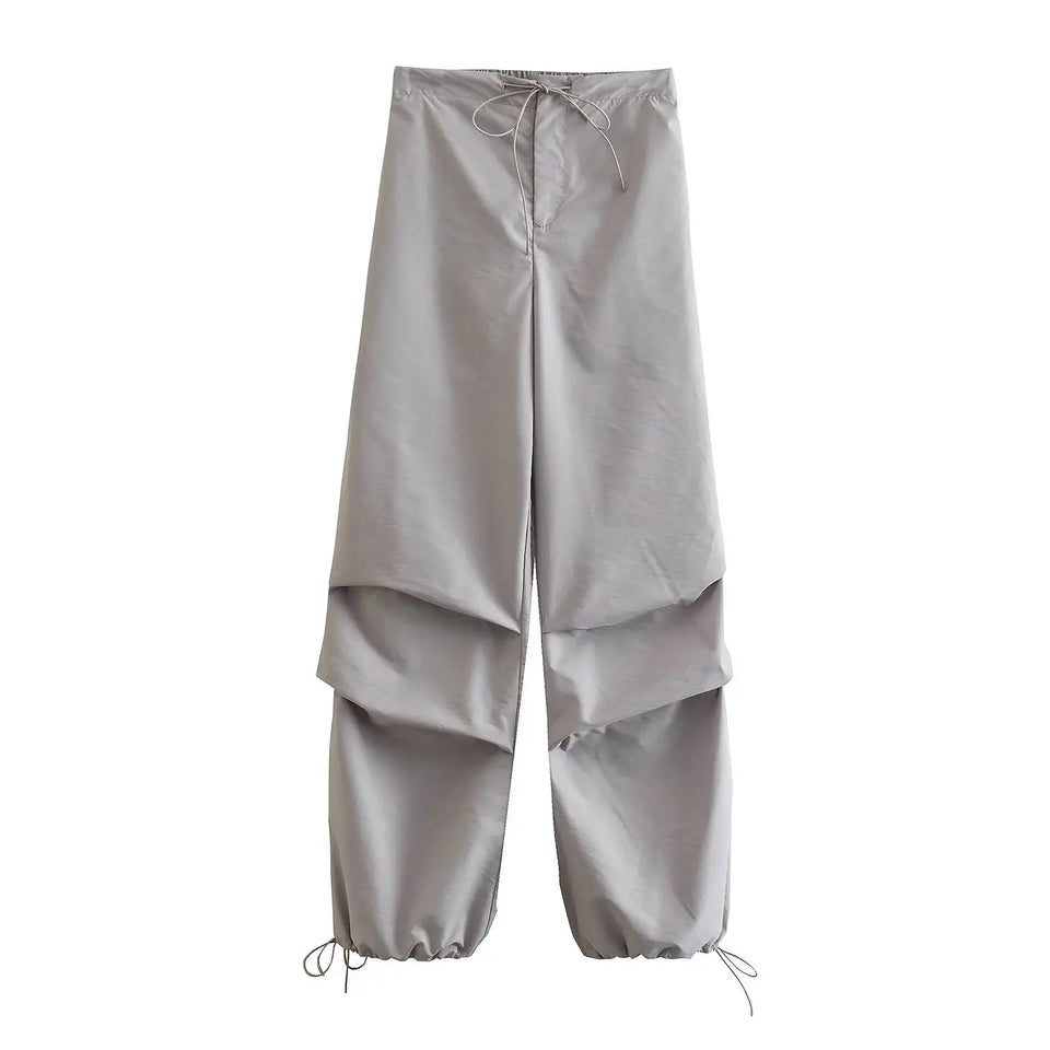 Willshela Women Fashion Parachute Cargo Pants Vintage Jogging Trousers High Elastic Waist Female Chic Lady Boot Cut
