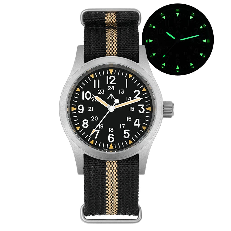 Militado ML05 Field Watch 38mm VH31 Sweep Quartz Movement Sapphire Crystal 100M Water Resistant Screw-Down Crown Men's Watches