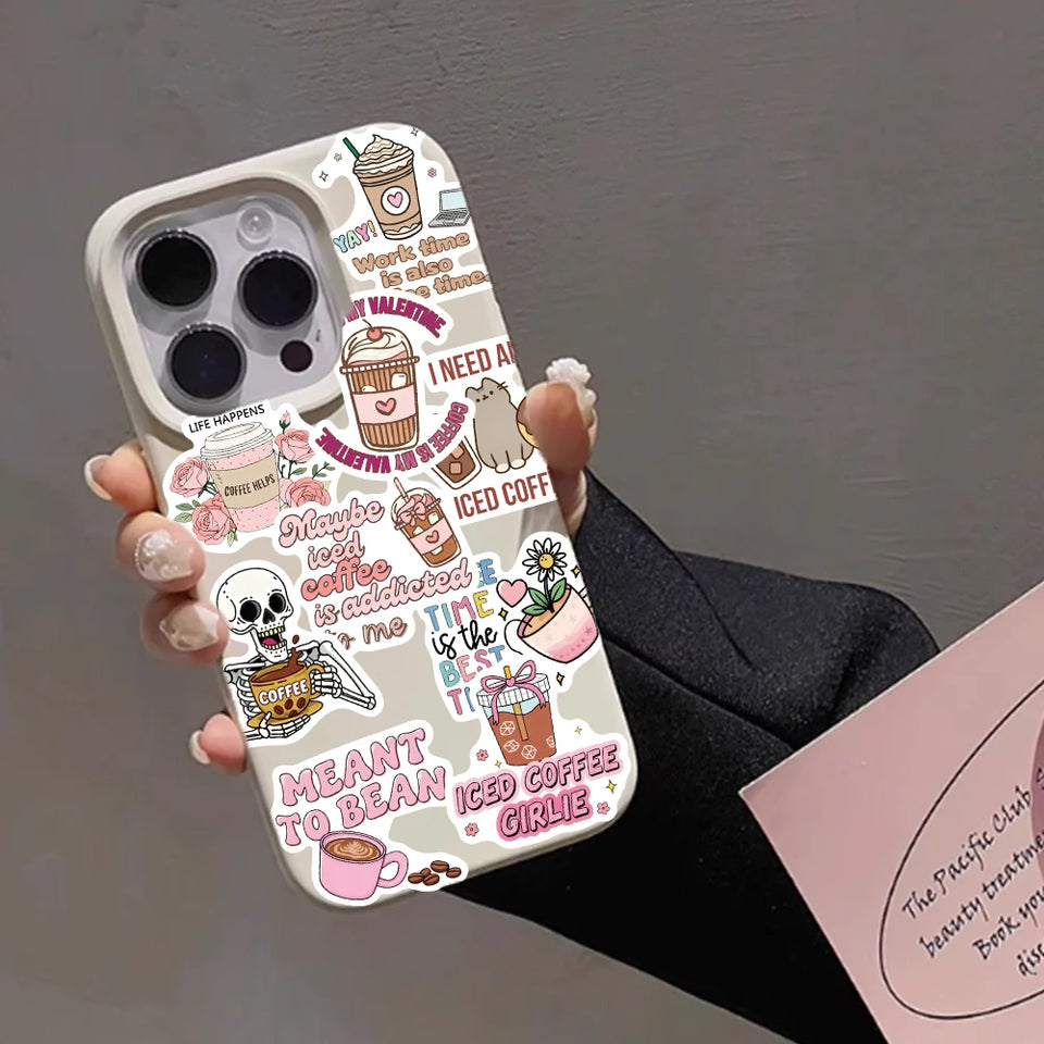 50pcs Funny Coffee Stickers Cute Cartoon Animals Decal DIY Handbook Laptop Phone Suitcase Stationery Stickers For Teens Gift