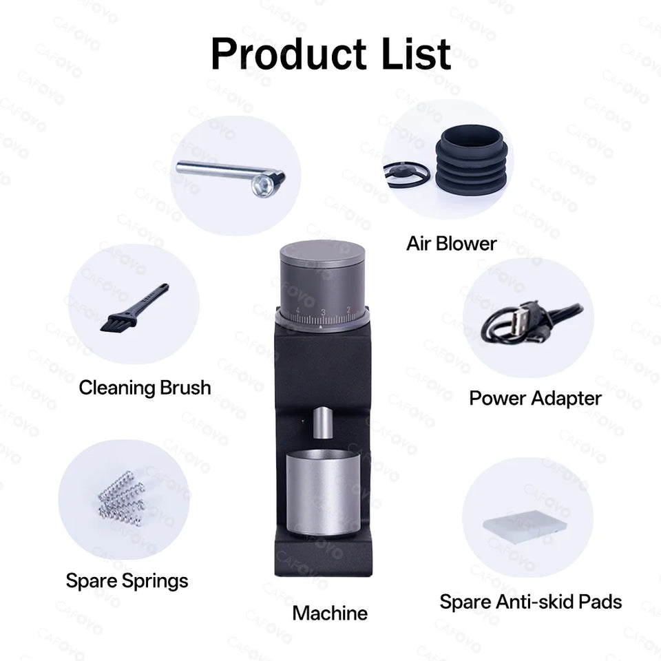 CAFOVO FR-005mini Electric Coffee Grinder 160RPM 304 Steel 38mm Conical Burrs Portable Outdoor Rechargeable Coffee Mill