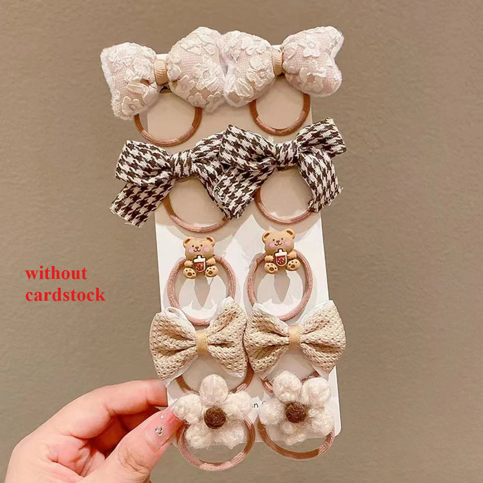 10PCS/Set Milk Coffee Girl Hair Ropes Cute Rabbit Bow Baby Princess Ponytail Rubber Bands Hair Accessory for Girl