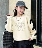 Girls' 2025 New Spring/Autumn Long Sleeve Bowknot Loose Fit Stylish Korean Style Mid-Big Kids Sweatshirt