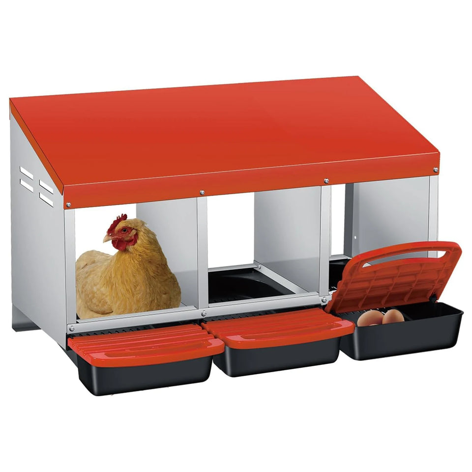 Multi-Compartment Metal Chicken Nesting Box Automatic Roll-Out Egg Collection Waterproof Steel Laying Box for Hens Ducks Rabbits