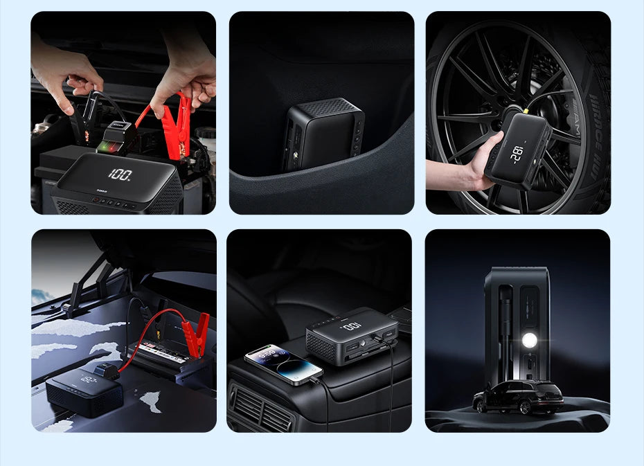 Baseus 4 In 1 Car Jump Starter with LED Lighting 600A Portable Car Battery Charger Power Bank Tire Inflator Pump Air Compressor