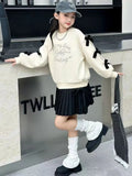 Girls' 2025 New Spring/Autumn Long Sleeve Bowknot Loose Fit Stylish Korean Style Mid-Big Kids Sweatshirt