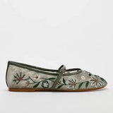 Summer Mesh Embroidered Flower Ballet Flats Women Light Breathable Mary Jane Shoes Luxury Designer Flats Comfortable Casual Shoe