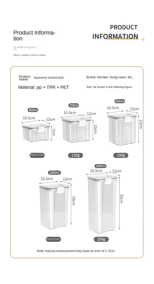 Sealed Jars For Kitchen Storage Box Grain Coffee Bean Sealed Tanks Large Capacity Moisture proof Transparent Seasoning Jar Set