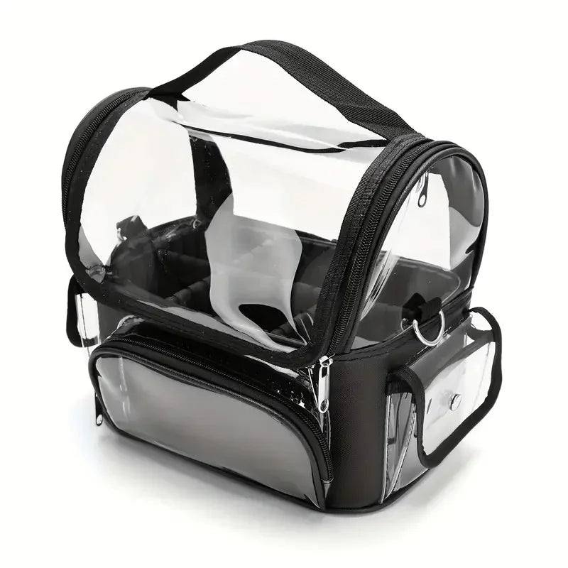 Makeup Brush Holder Backpack Makeup Artist Travel Case Clear Waterproof Cosmetic Organizer Bag with Adjustable Strap and Divider