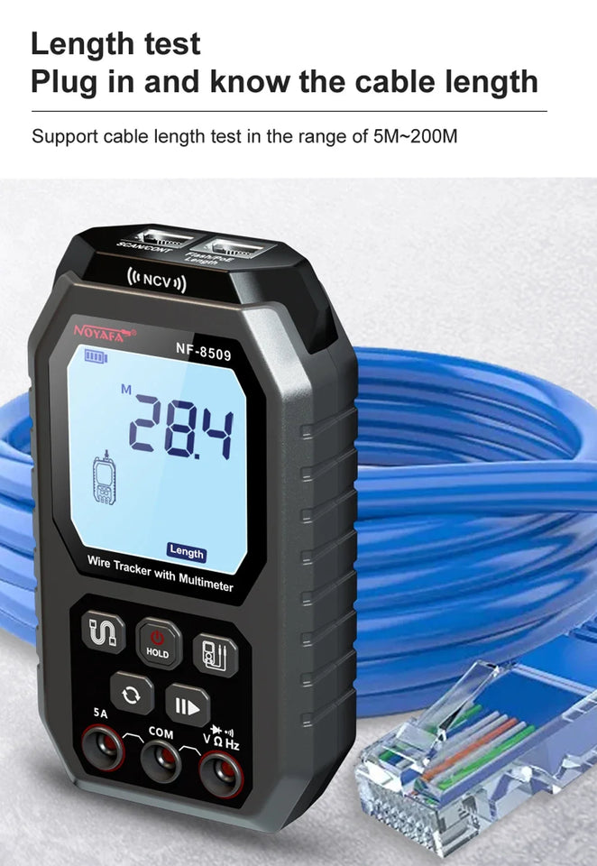 NOYAFA NF-8509 2 in 1 Network Cable Tester Detect Length Digital Multimeter Cable Tracker Cat5 Cat6 PoE Tester Continuity Test