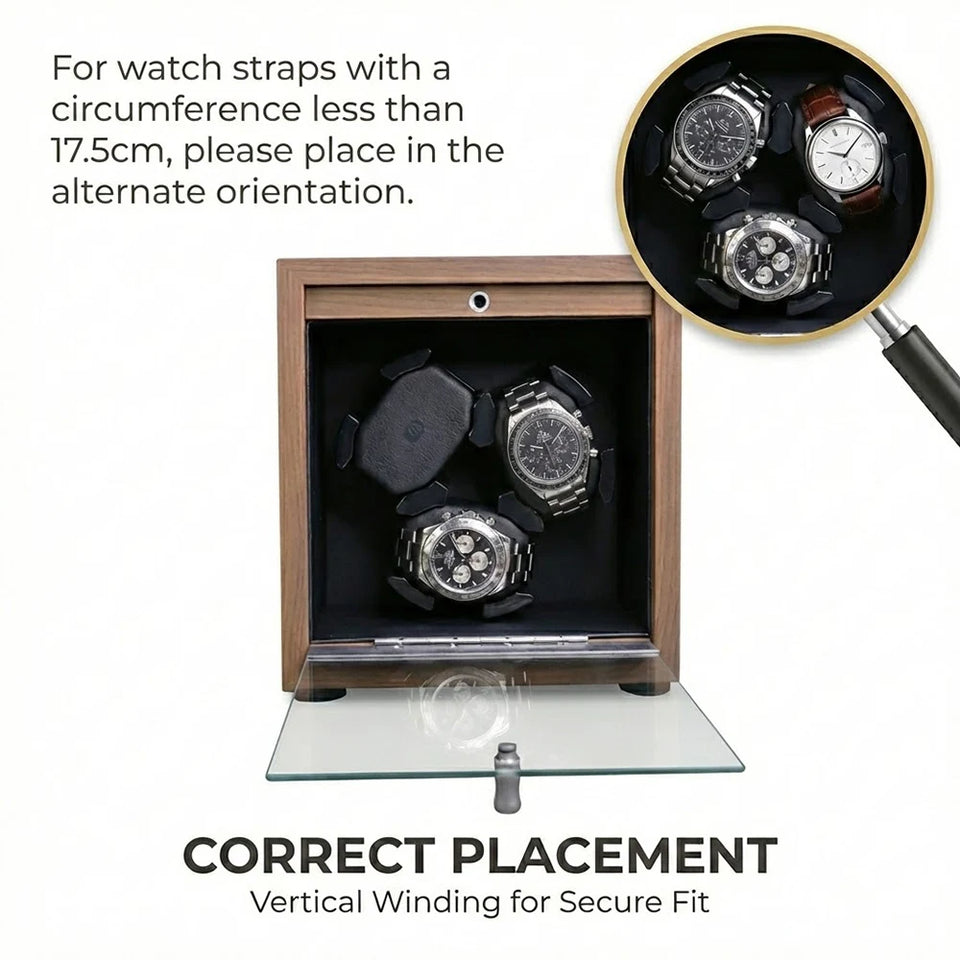Watch Winder for Automatic Watches Box Storage 3 Slots Mechanical Watch Case Black Walnut Wood Safe Display Box LED Light