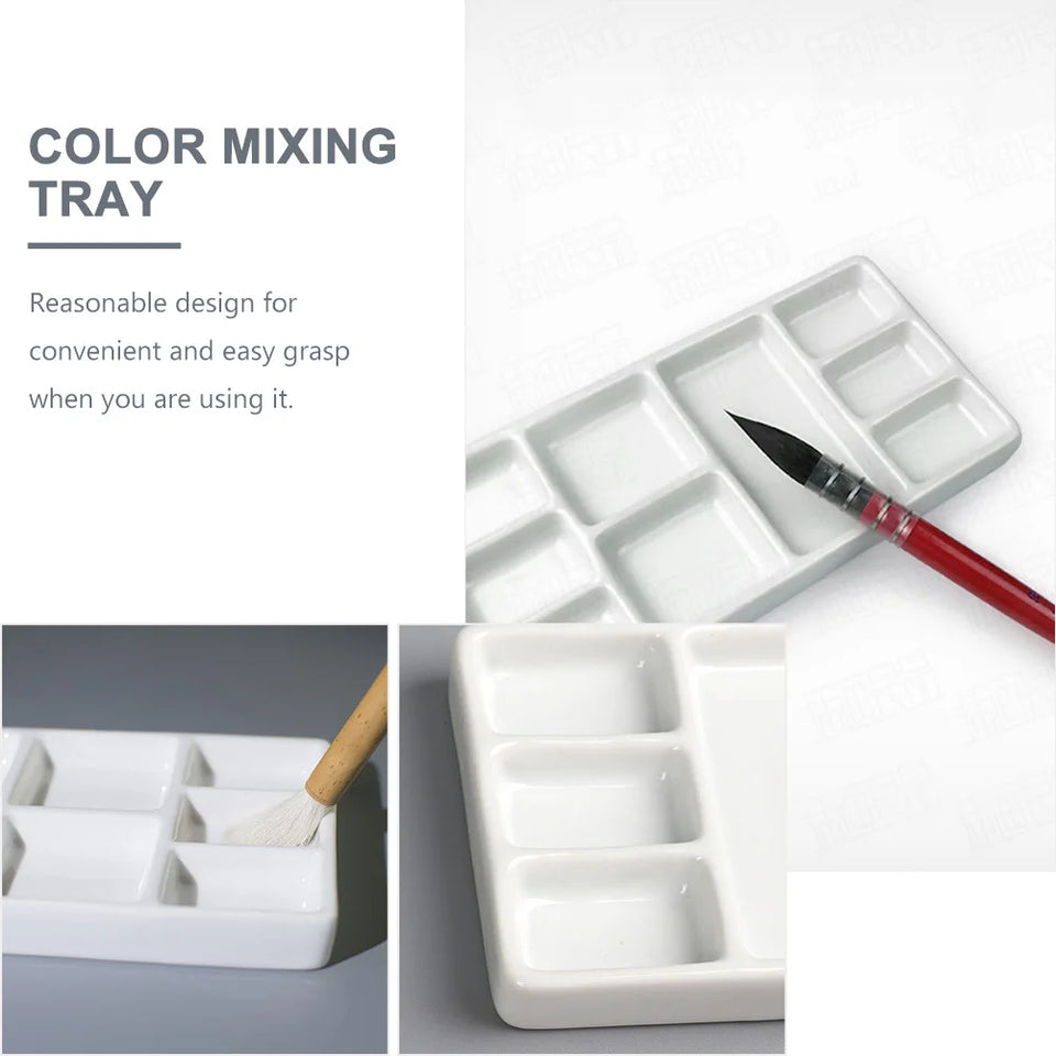 Ceramic Rectangular Paint Pallet White Durable Pigment Tray for Oil Watercolor Painting Artist Supplies Color Mixing Plate