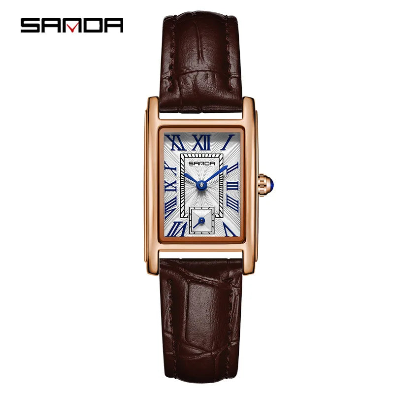 Sanda 1116 New Fashion Elegant Women's Analog Quartz Watch, Rectangle Dial, Water Resistant Business Wristwatch