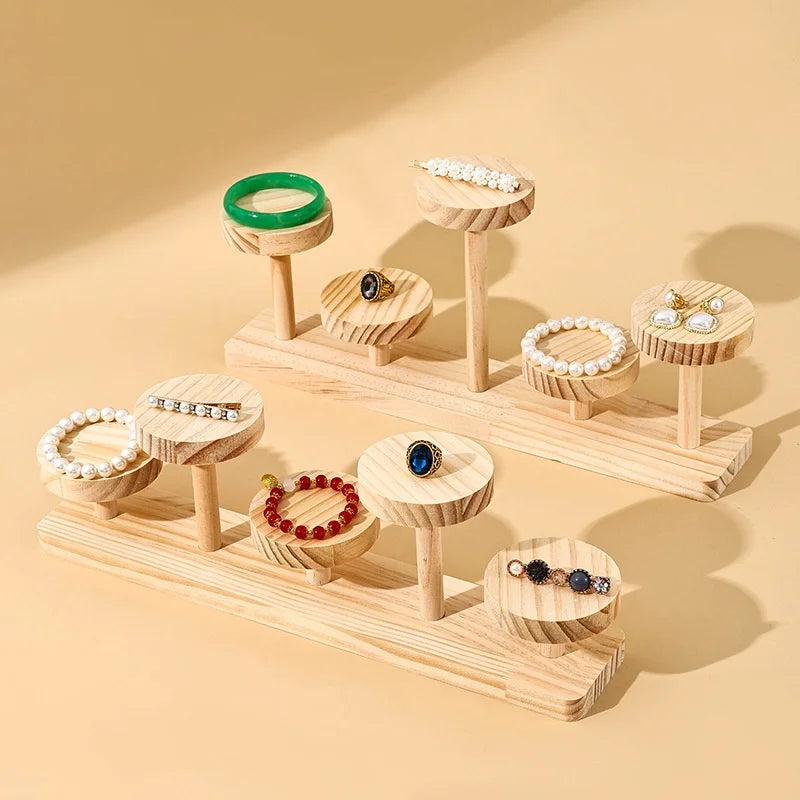 Wooden Ladder Shelf Multi Round Display Stand Storage Rack Solid Versatile Wood Jewelry Display Stand Cosmetics Doll Storage Rac