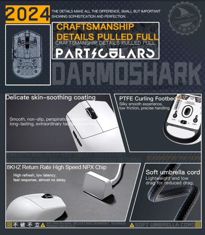 New Darmoshark M5 Pro Wireless Mouse PAW3950 8K Bluetooth Tri-Mode Connection Gaming Macro Mouse 30000DPI N52840 38g Lightweight