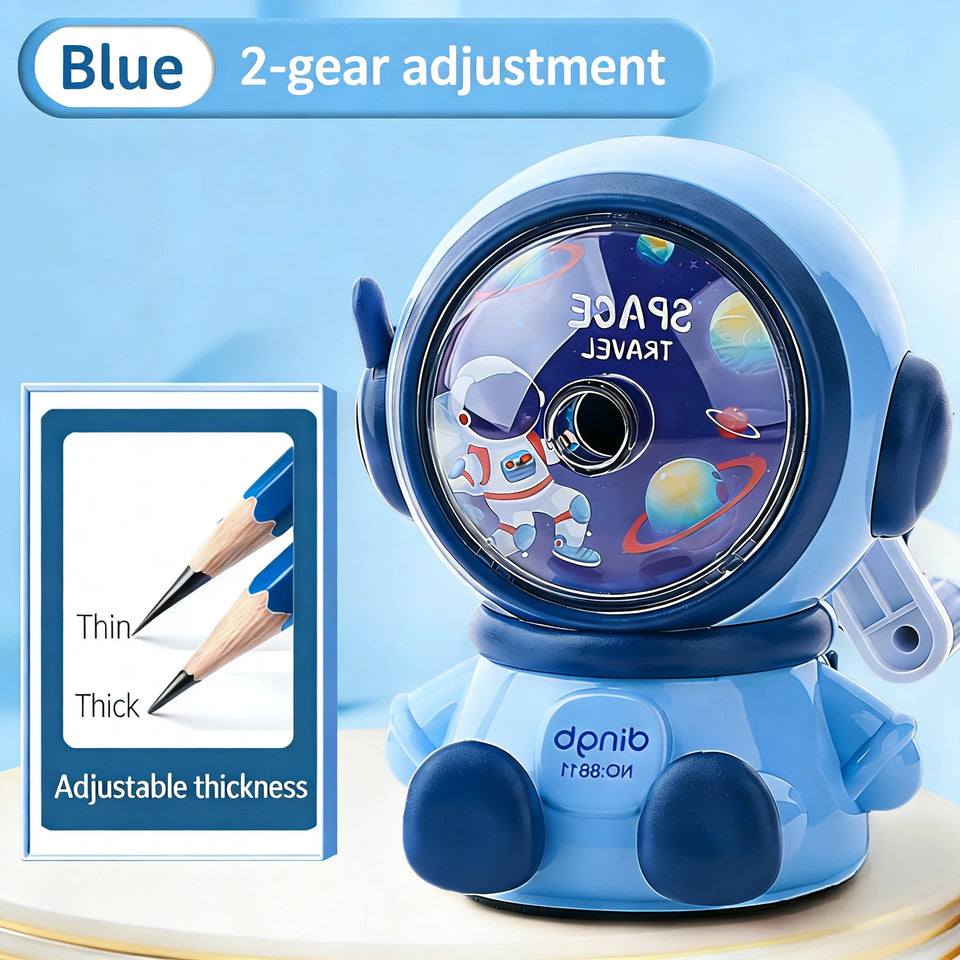 Cartoon Astronaut Pencil Sharpener Student Pencil Sharpener Hand Crank Manual Sharpener Adjustable Thickness Cute Pencil Cutter