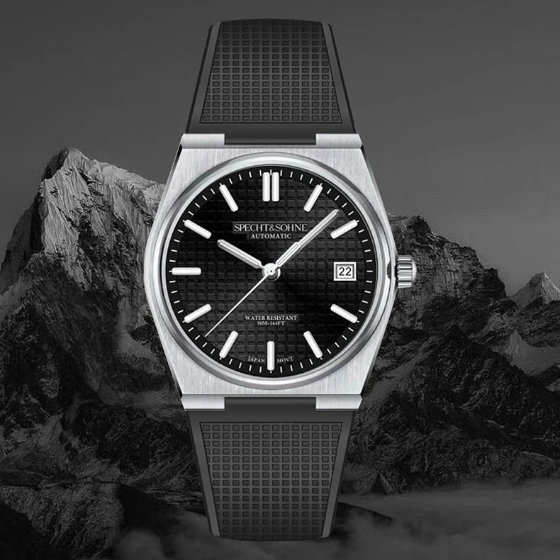 New Specht&Sohne Wine Red Men's Mechanical Wristwatch Miyota Automatic Watches Sapphire Crystal 37MM Stainless Steel Waterproof