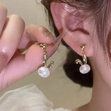 2022 New Trend Simulation Pearl Long Earrings Women's Flower Rhinestone Wedding Pendant Earrings Fashion Korean Jewelry Earrings