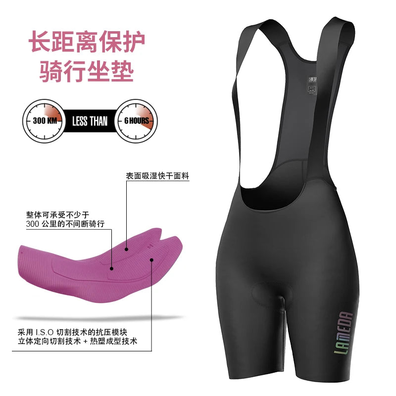 Lameda Bib Pants Shorts Women Cycling Seamless Breathable Cycling Bibs With Comfortable Pad Women's Cycling Shorts