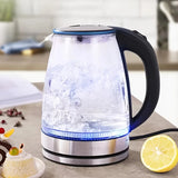 1500W 2L Glass Electric Kettle - Wide Mouth Hot Water Boiler with Stainless Steel Inner Lid, Rapid Boil Teapot, Black