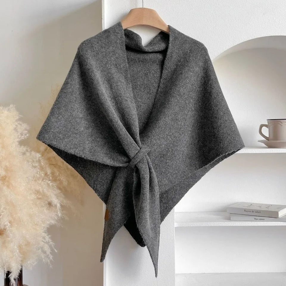 Fashion Solid Color Knitted Shawl Soft Neck Wrap Sweater Shawl Cape Winter Warm Thickened Wool Blended Shawl
