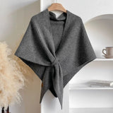 Fashion Solid Color Knitted Shawl Soft Neck Wrap Sweater Shawl Cape Winter Warm Thickened Wool Blended Shawl
