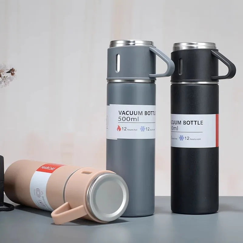 500ml 304 Stainless Steel Vacuum Insulated Water Bottle Portable Tea Coffee Bottle Office Gift Set Travel Leak Proof Thermal Mug