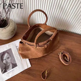 Winter Matte Coffee Camel Grey Large Tote Russian Style Real Suede Cow Leather Women Handbag Nubuck Commuter Office Shoulder Bag