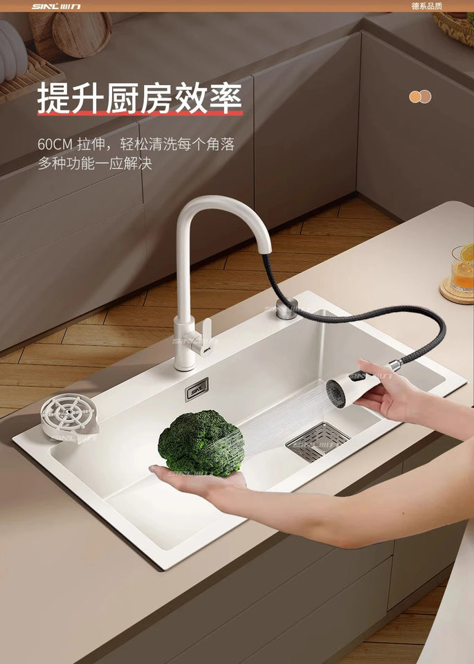 White Kitchen Sink, Stainless Steel Vegetable Sink, Large Sink Under The Table