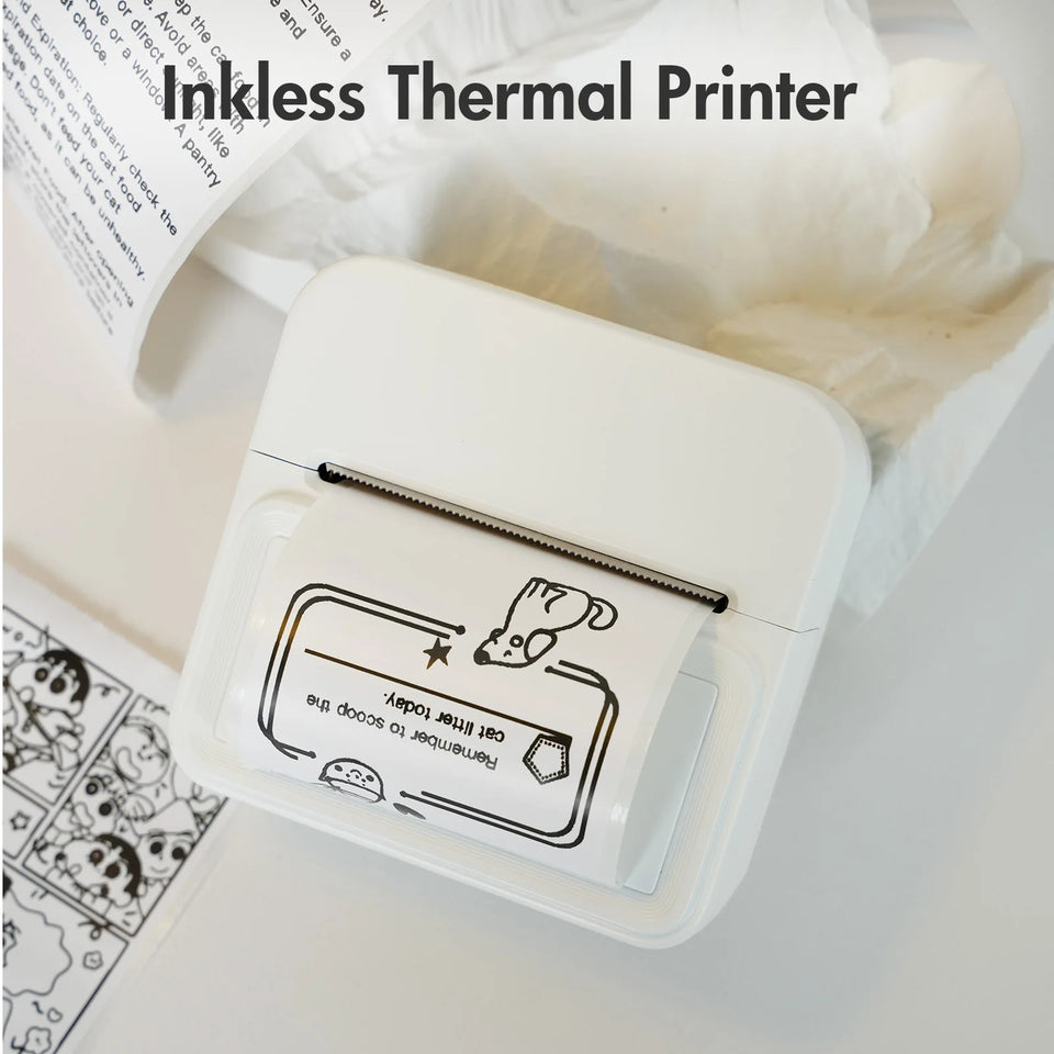 Inkless Thermal Label Printer Portable Bluetooth Pocket Label Maker Home Study with 1roll Stickable Label Paper PC Android IOS